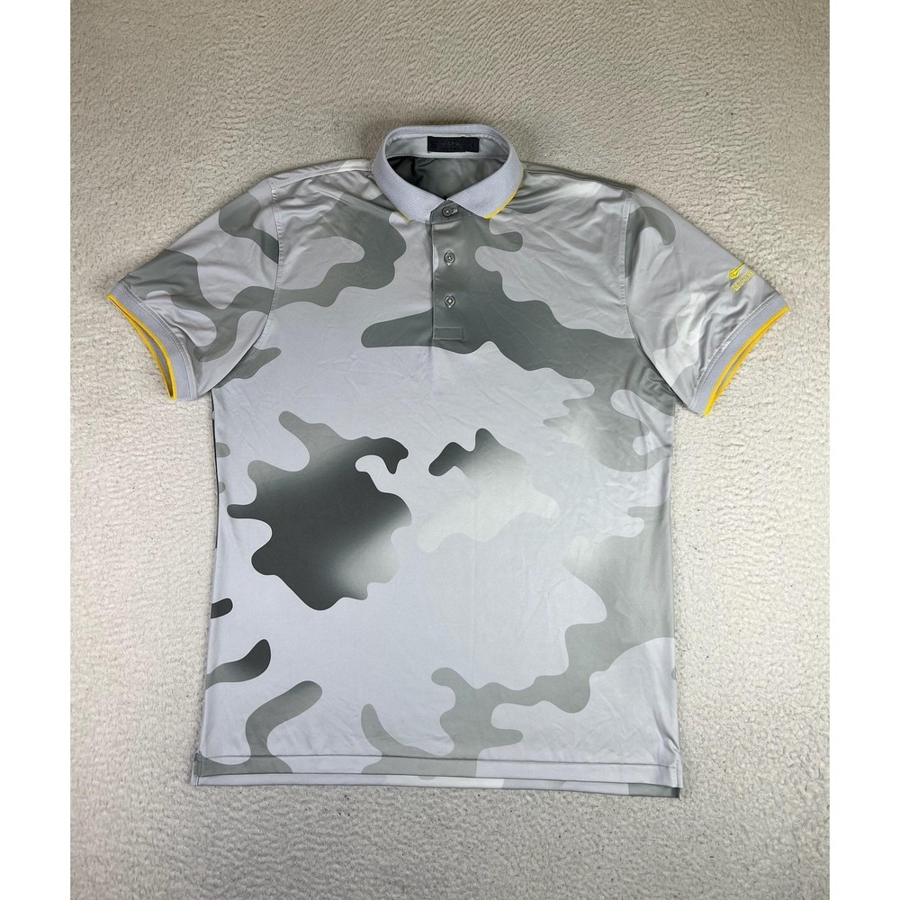 G/FORE Mens Gray Camo Hideaway Golf Polo Shirt Stretch Knit G4MS23K063 Large